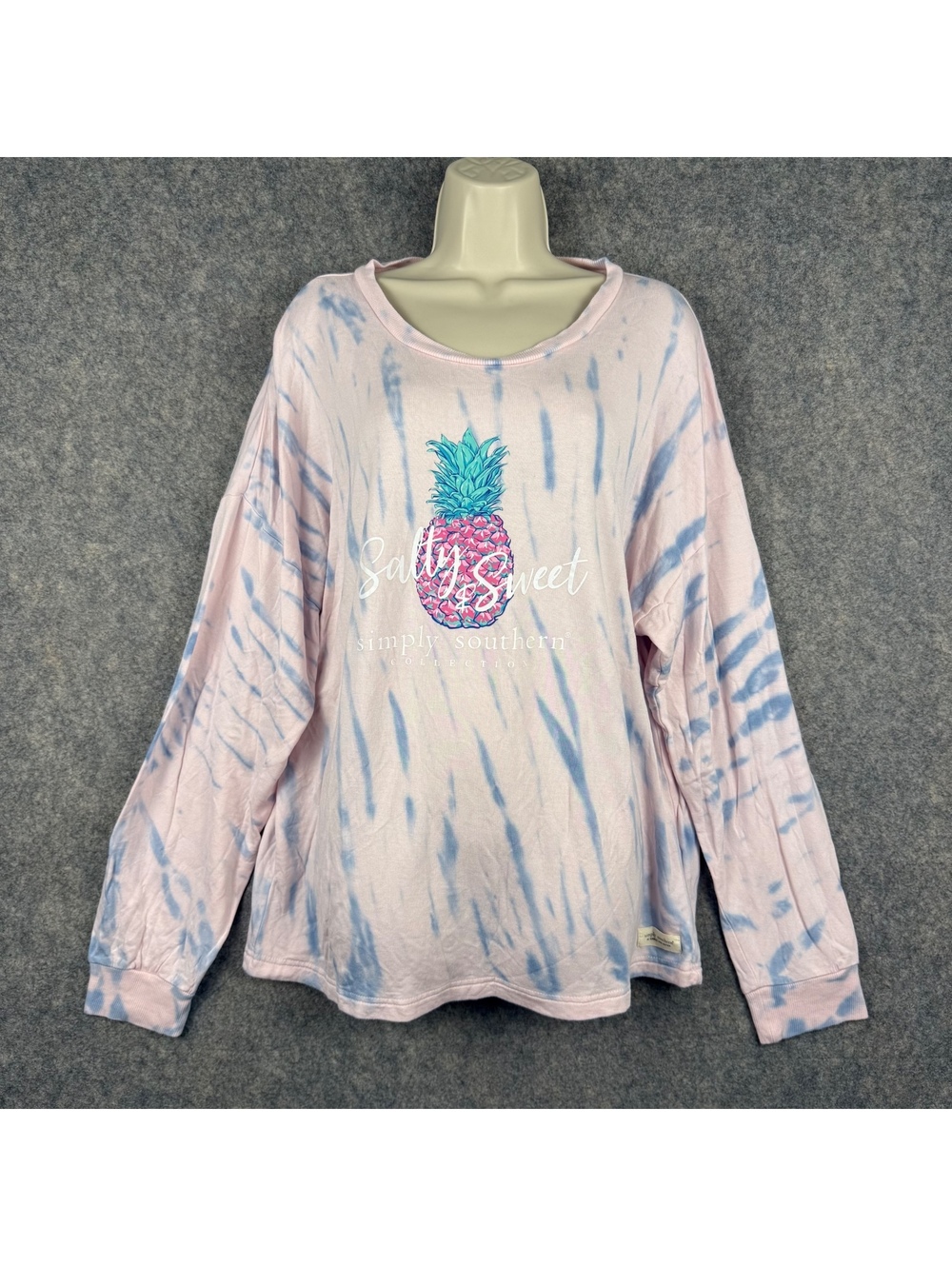 Simply Southern LS Light Fleece Super Soft T Shirt Pink Blue Tie Dye Large 275